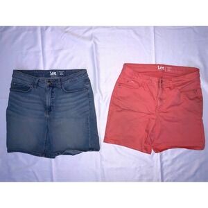 Women's Lee Denim & Coral Shorts Bermuda Walking Everyday Casual Comfort Size 10